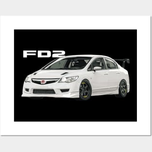 TYPE R FD2 sedan JDM Championship White Tuned Posters and Art